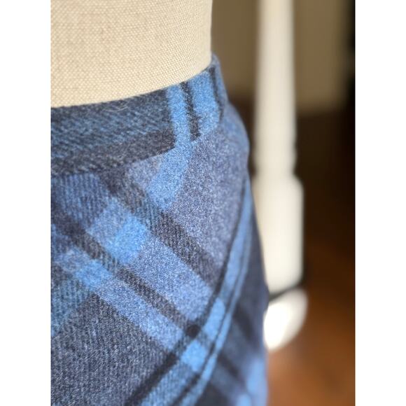 Vintage 70s Plaid Tartan A-Line Maxi Skirt Winter Blue Black Grunge Indie Preppy - Picture 7 of 9